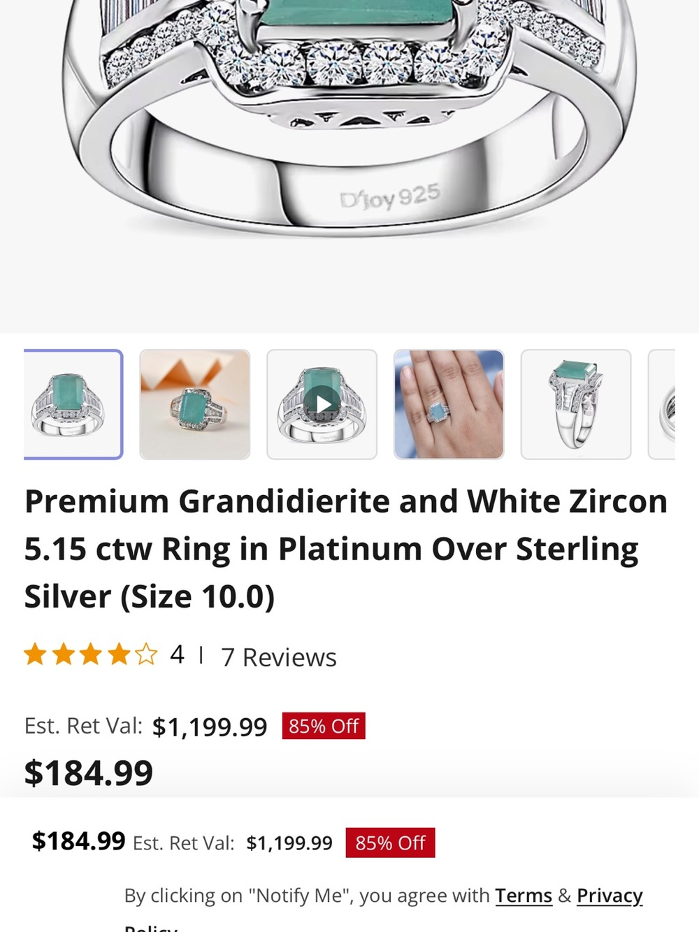 Premium Grandidierite & White Zircon 5 ctw Ring in Platinum Over Sterling Silver - Picture 10 of 10
